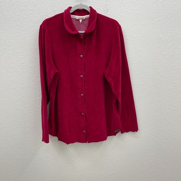 Gramicci Tops - VTG Gramicci Red Velour Button Up Shirt Womens Large Made in the USA
